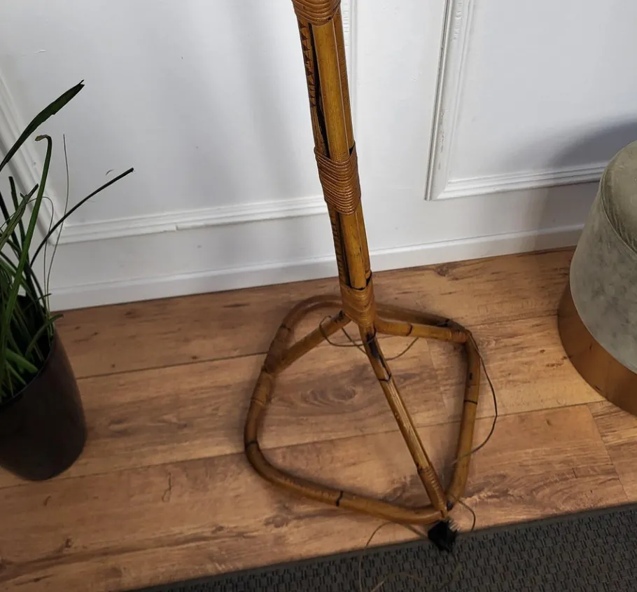 New Pamono Bohemian Modernist Italian Bamboo Rattan Tall Floor Lamp