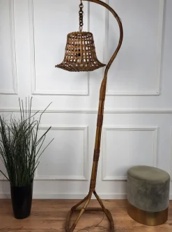 New Pamono Bohemian Modernist Italian Bamboo Rattan Tall Floor Lamp
