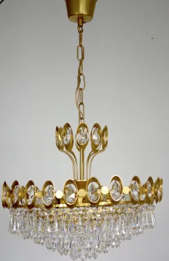 Best Pamono Brass & Lead Crystal Chandelier from Joska, 1970s