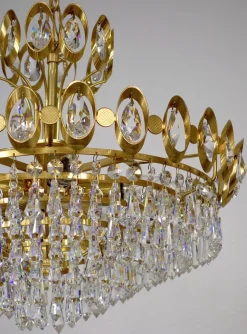 Best Pamono Brass & Lead Crystal Chandelier from Joska, 1970s