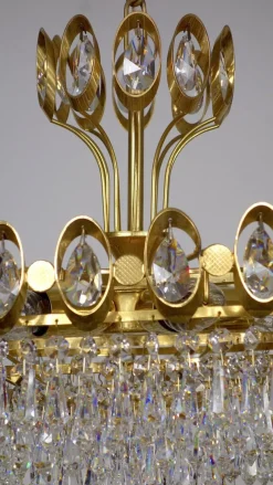 Best Pamono Brass & Lead Crystal Chandelier from Joska, 1970s