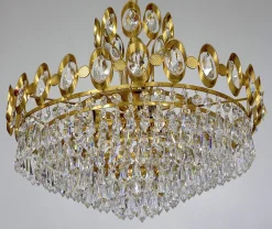 Best Pamono Brass & Lead Crystal Chandelier from Joska, 1970s