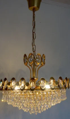 Best Pamono Brass & Lead Crystal Chandelier from Joska, 1970s
