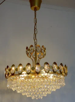 Best Pamono Brass & Lead Crystal Chandelier from Joska, 1970s