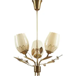 Best Pamono Brass and Glass Chandelier attributed to Paavo Tynell for Itsu, Finland, 1950s