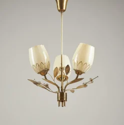 Best Pamono Brass and Glass Chandelier attributed to Paavo Tynell for Itsu, Finland, 1950s
