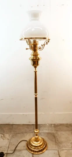 New Pamono Brass and Opal Glass Floor Lamp