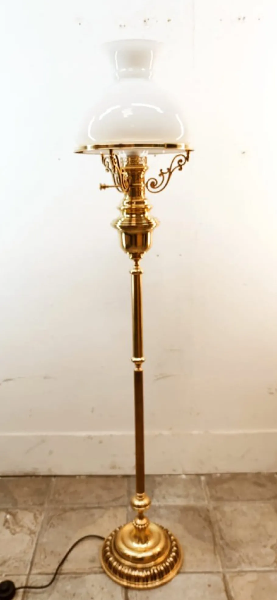 New Pamono Brass and Opal Glass Floor Lamp