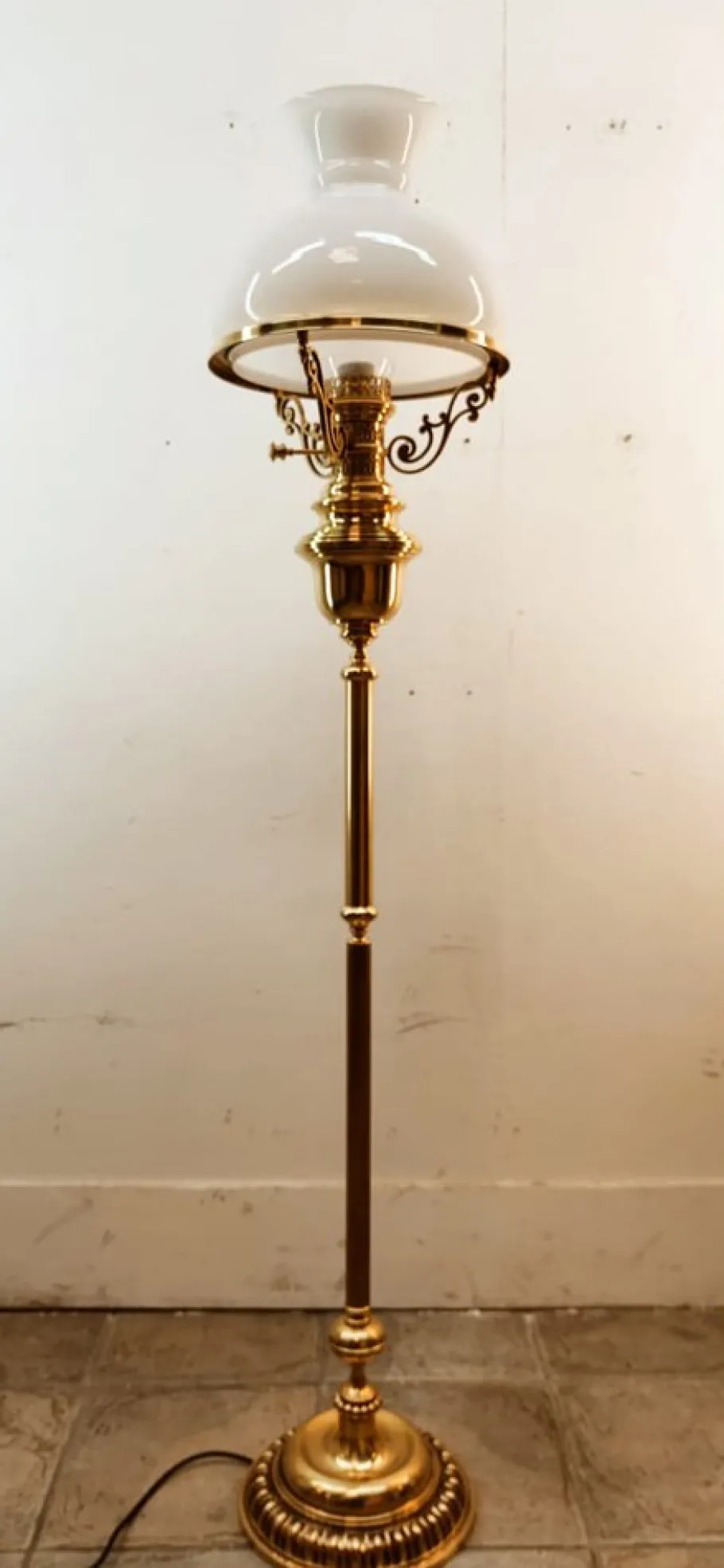New Pamono Brass and Opal Glass Floor Lamp