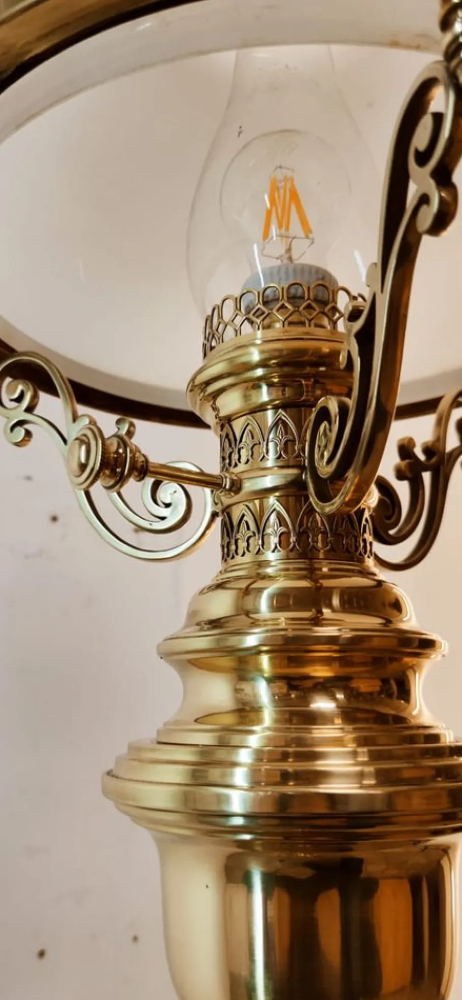 New Pamono Brass and Opal Glass Floor Lamp