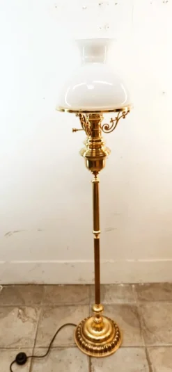 New Pamono Brass and Opal Glass Floor Lamp