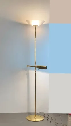 Pamono Brass and Opaline Floor Lamp by Milan, Spain, 1980s