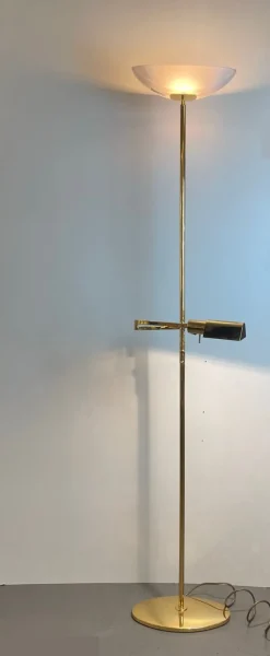 Pamono Brass and Opaline Floor Lamp by Milan, Spain, 1980s