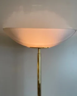 Pamono Brass and Opaline Floor Lamp by Milan, Spain, 1980s