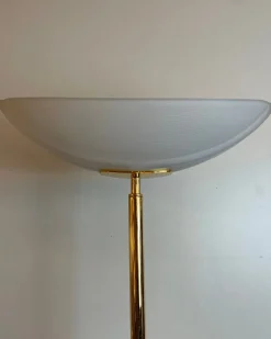 Pamono Brass and Opaline Floor Lamp by Milan, Spain, 1980s