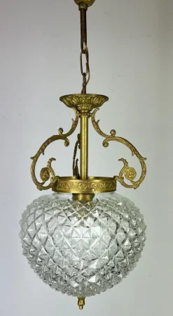 Best Pamono Brass and Pressed Crystal Pendant Light
