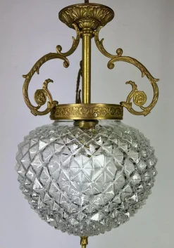 Best Pamono Brass and Pressed Crystal Pendant Light