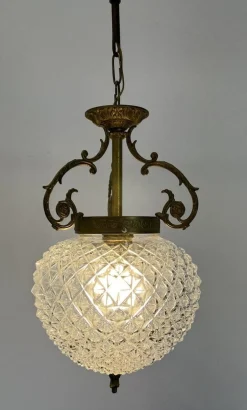 Best Pamono Brass and Pressed Crystal Pendant Light