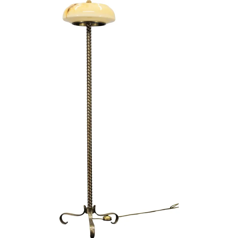 Pamono Brass Floor Lamp with Glass Shade, 1940s