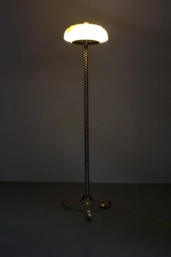 Pamono Brass Floor Lamp with Glass Shade, 1940s
