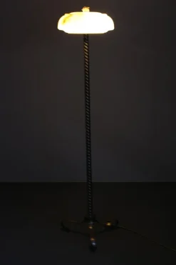 Pamono Brass Floor Lamp with Glass Shade, 1940s