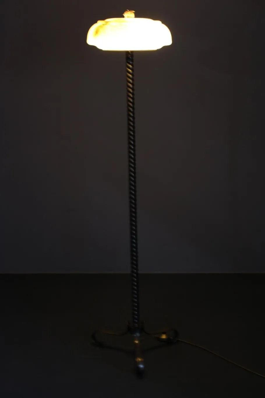 Pamono Brass Floor Lamp with Glass Shade, 1940s