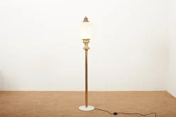 Hot Pamono Brass Floor Lamp with Marble Base and Glass Globe, Italy, 1950s-1960s