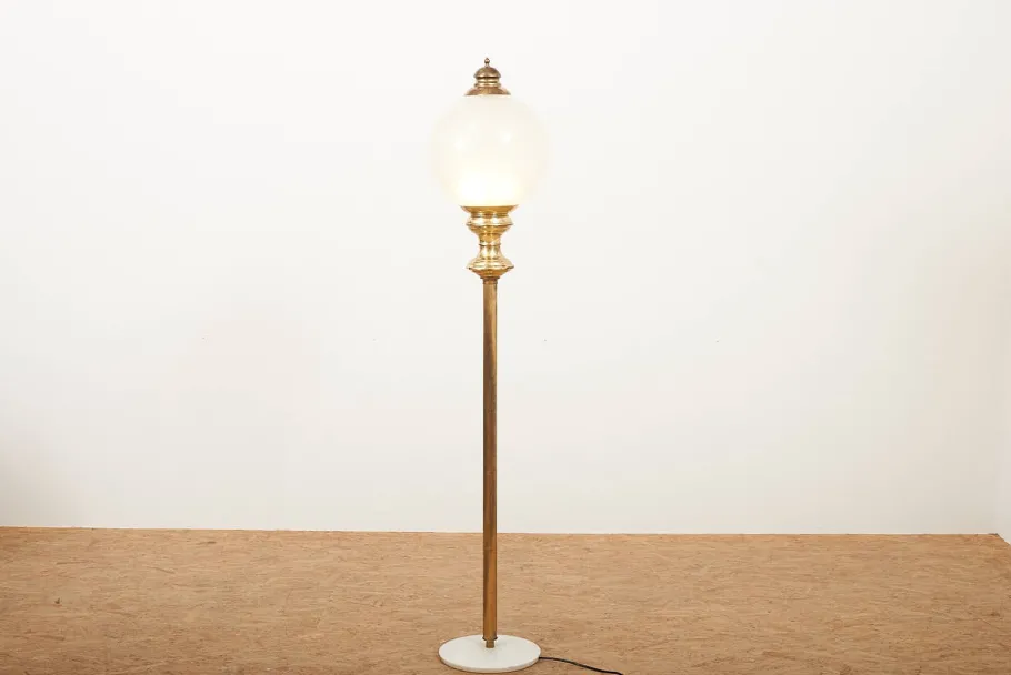 Hot Pamono Brass Floor Lamp with Marble Base and Glass Globe, Italy, 1950s-1960s