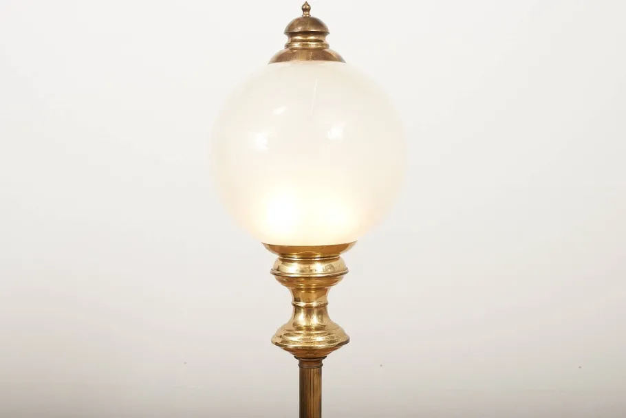 Hot Pamono Brass Floor Lamp with Marble Base and Glass Globe, Italy, 1950s-1960s