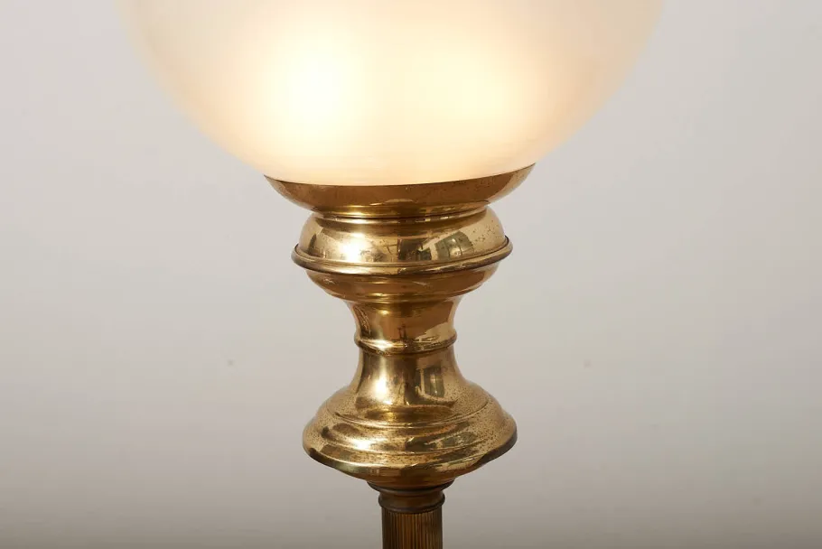 Hot Pamono Brass Floor Lamp with Marble Base and Glass Globe, Italy, 1950s-1960s