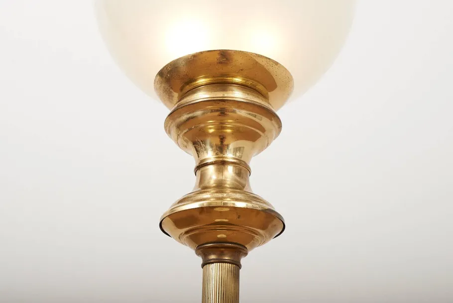 Hot Pamono Brass Floor Lamp with Marble Base and Glass Globe, Italy, 1950s-1960s
