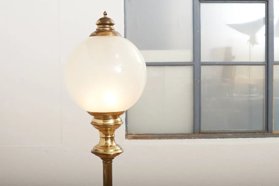 Hot Pamono Brass Floor Lamp with Marble Base and Glass Globe, Italy, 1950s-1960s