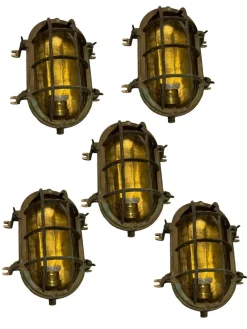 Sale Pamono Brass Garden Nautical Sconces, 1940s, Set of 5