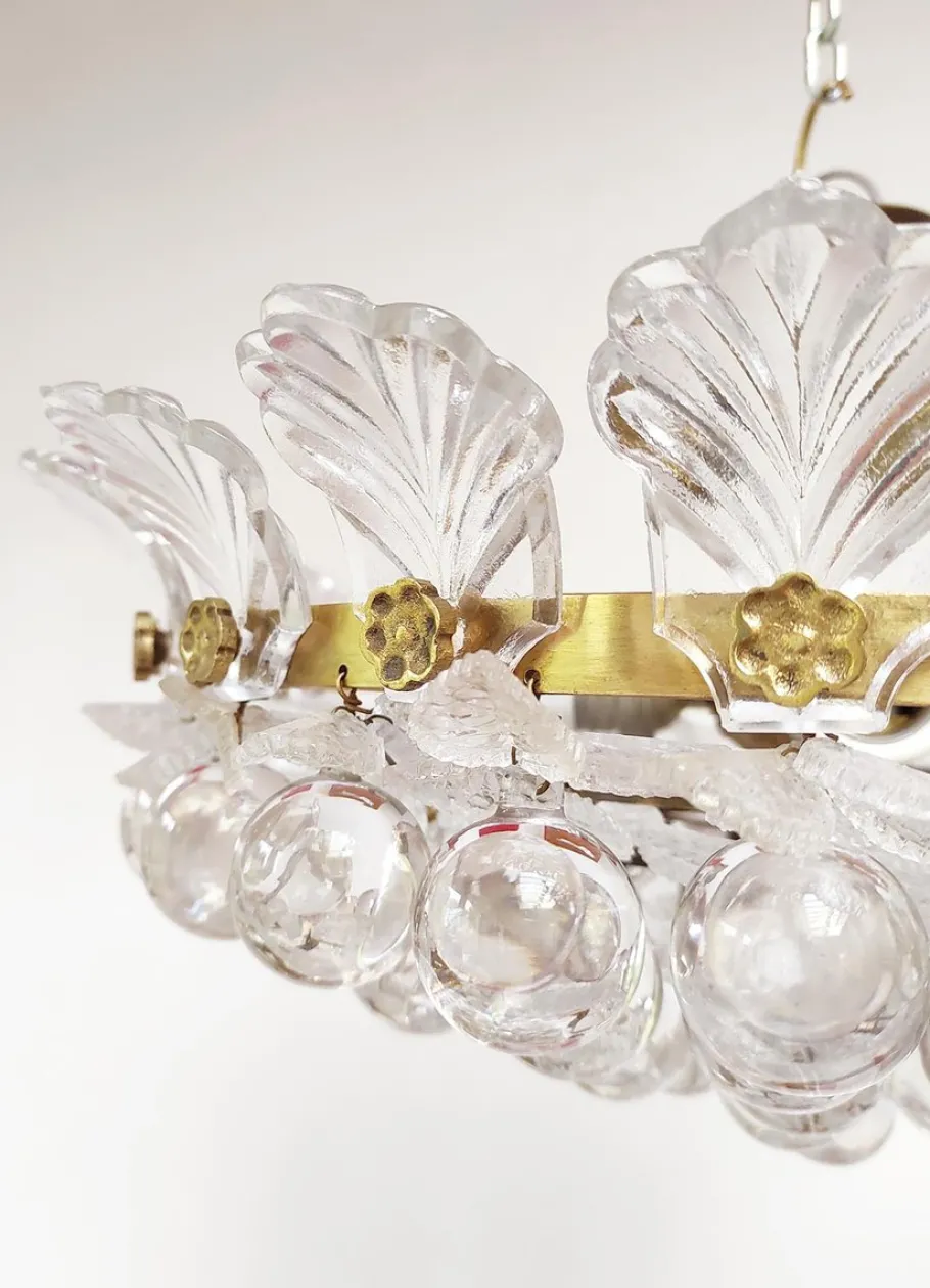 Outlet Pamono Brass Pendant Light with Crystal Balls and Leaves, 1960