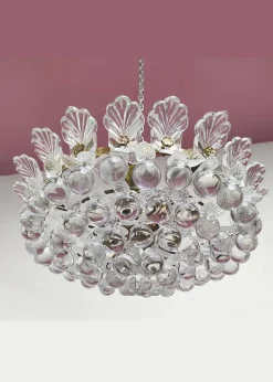Outlet Pamono Brass Pendant Light with Crystal Balls and Leaves, 1960