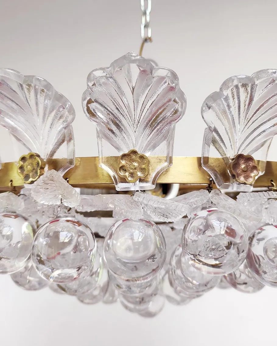 Outlet Pamono Brass Pendant Light with Crystal Balls and Leaves, 1960