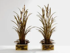 Outlet Pamono Brass Reeds Water Lilies Floor Lamps by Maison Jansen, 1970s, Set of 2