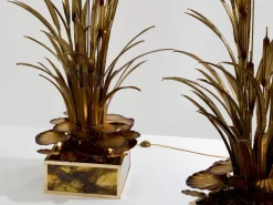 Outlet Pamono Brass Reeds Water Lilies Floor Lamps by Maison Jansen, 1970s, Set of 2