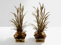 Outlet Pamono Brass Reeds Water Lilies Floor Lamps by Maison Jansen, 1970s, Set of 2