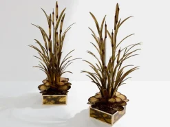 Outlet Pamono Brass Reeds Water Lilies Floor Lamps by Maison Jansen, 1970s, Set of 2