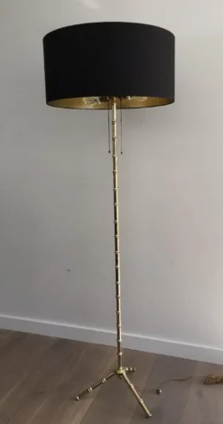 Outlet Pamono Bronze and Brass False-Bamboo Parquet Floor Lamp from Jacques Adnet