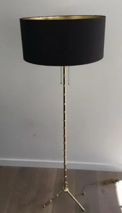 Outlet Pamono Bronze and Brass False-Bamboo Parquet Floor Lamp from Jacques Adnet