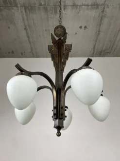Best Pamono Bronze Art Deco Hanging Lamp, 1930s