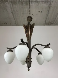 Best Pamono Bronze Art Deco Hanging Lamp, 1930s