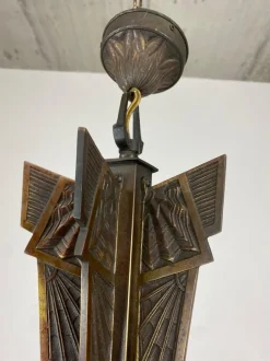 Best Pamono Bronze Art Deco Hanging Lamp, 1930s