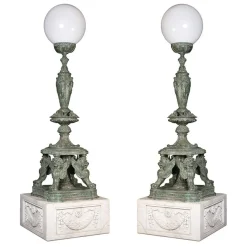 Outlet Pamono Bronze Lamps on Marble Base, 1980s, Set of 2