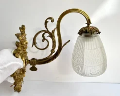 Best Pamono Bronze Sconce with White Glass Lampshade, France, 1930s