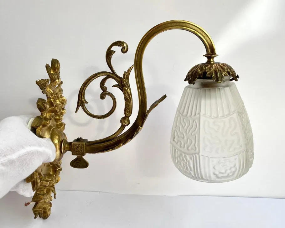 Best Pamono Bronze Sconce with White Glass Lampshade, France, 1930s