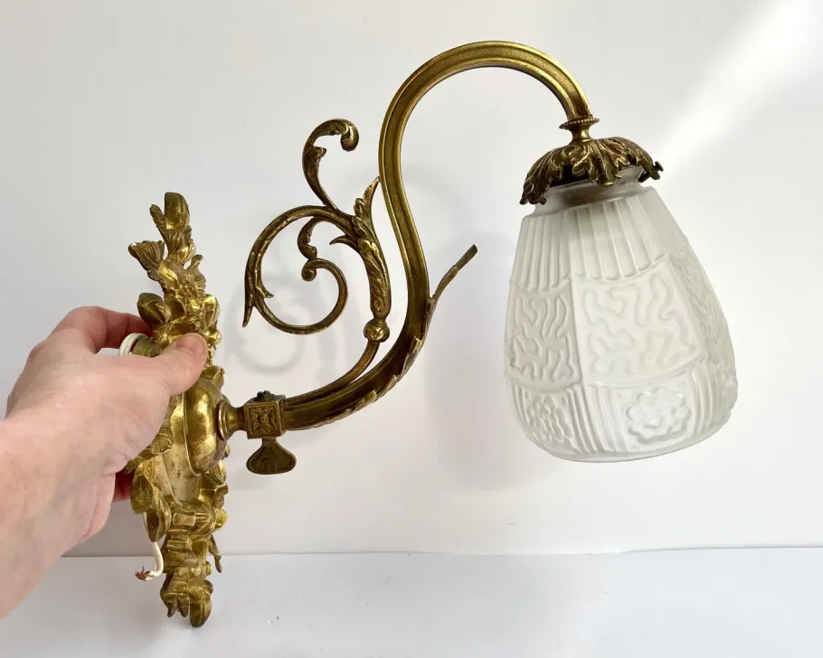 Best Pamono Bronze Sconce with White Glass Lampshade, France, 1930s
