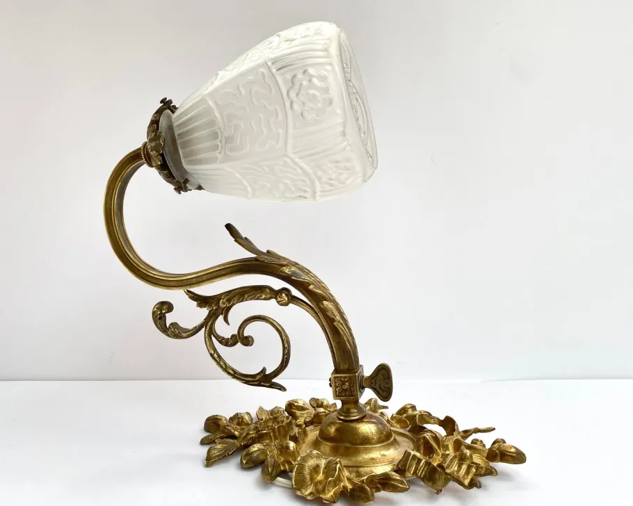 Best Pamono Bronze Sconce with White Glass Lampshade, France, 1930s